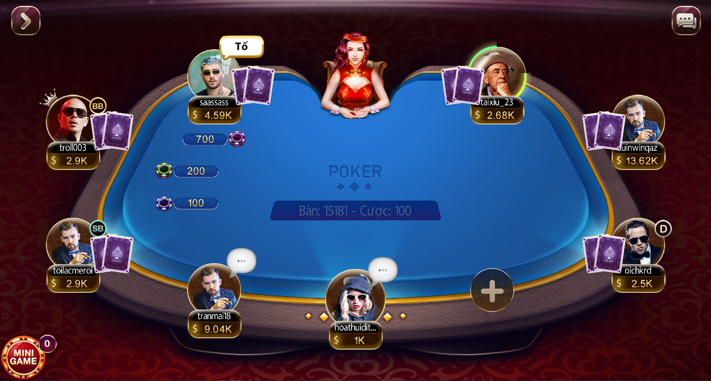 Người chơi có thể theo, tố, bỏ bài hoặc all in khi chơi Poker Sunwin