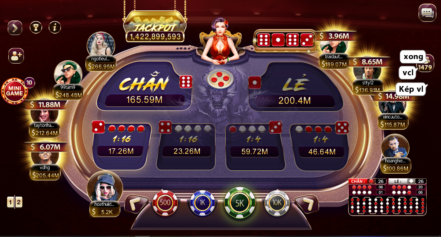 Cổng game cung cấp 6 cửa cược chính trong trò chơi